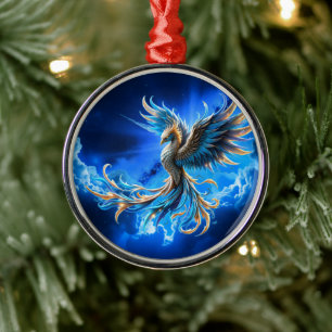 Phoenix of the Sapphire Dawn Metal Tree Decoration