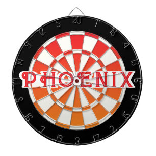 PHOENIX Red text on Red Orange Black And White Dartboard