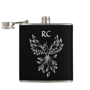 Phoenix Rises on Black Hip Flask