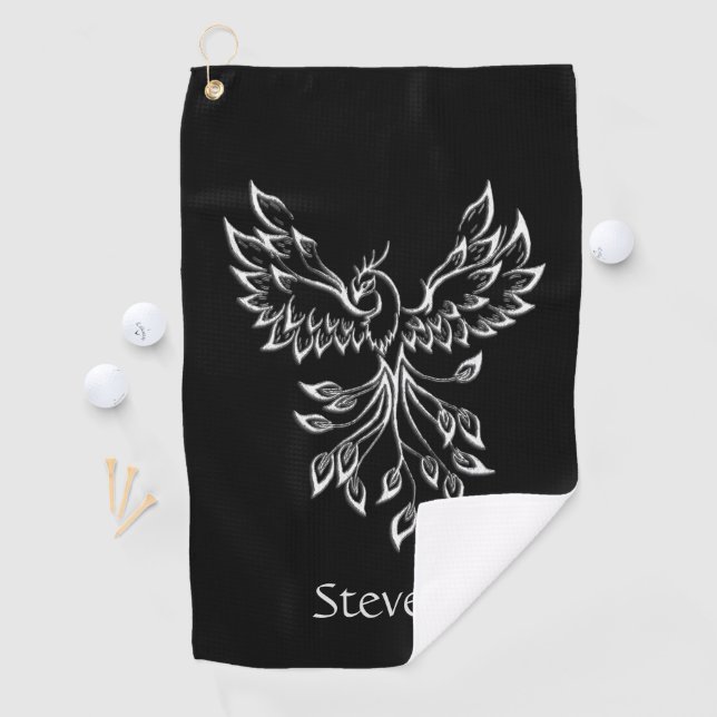 Phoenix Rises on Black Personal Golf Towel (InSitu)