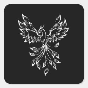 Phoenix Rises on Black Square Sticker