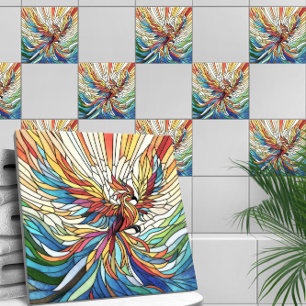 Phoenix Rising - colorful mosaic art Tile