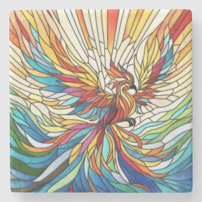 Phoenix Rising - colourful mosaic art Stone Coaster (Front)