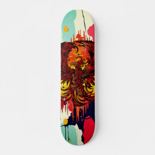 Phoenix Rising Fire Art with Bold Abstract Paint Skateboard