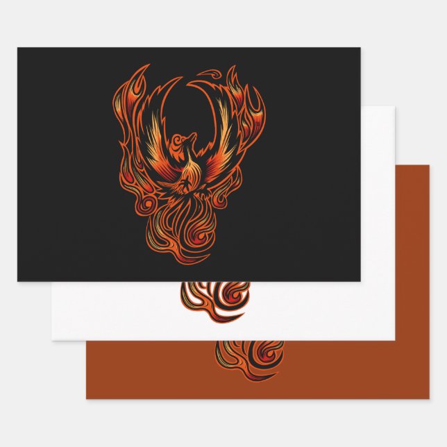 Phoenix Rising Fire Bird Fantasy Gift Wrapping Paper Sheet (Set)