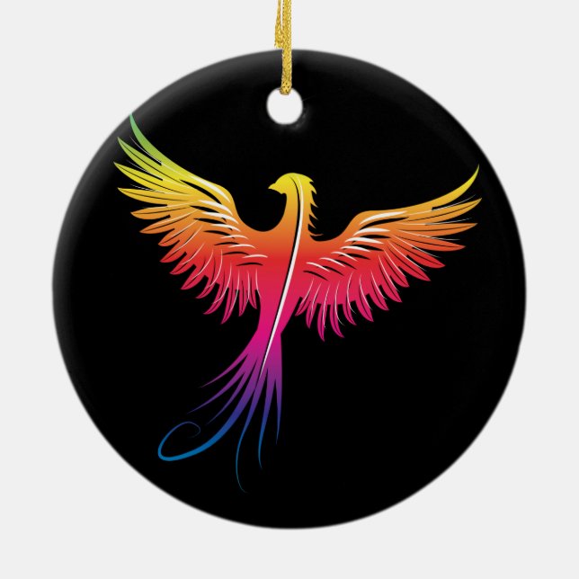 Phoenix rising flame colours ceramic tree decoration (Back)