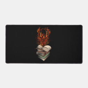 Phoenix Rising From Books Fire Fantasy Aesthetic Desk Mat