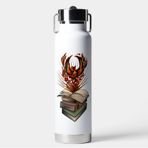 Phoenix Rising From Books Flames Fantasy Water Bottle
