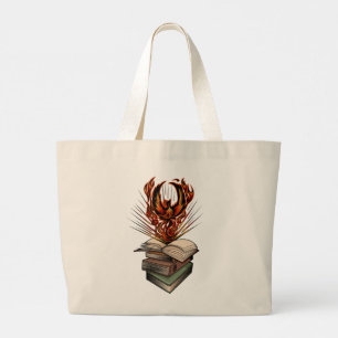 Phoenix Rising From Books Flames Magical Fantasy Large Tote Bag