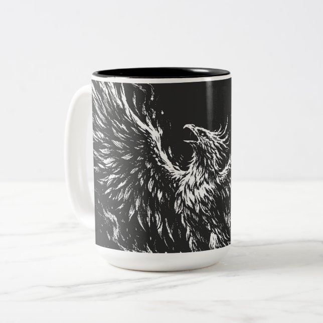 Phoenix Rising From the Flames by BurnsInHell Two-Tone Coffee Mug (Front Left)
