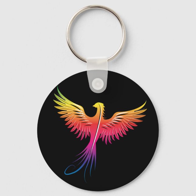 Phoenix rising in flame colours key ring (Front)