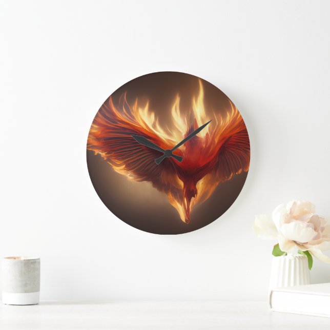 Phoenix Rising Support Inspiring Strength Card Large Clock (Home)