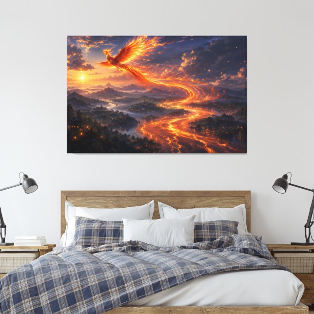 Phoenix River of Light Fantasy Landscape Canvas Print (Insitu(Bedroom))