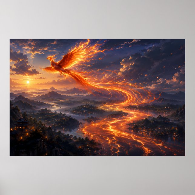 Phoenix River of Light Fantasy Landscape Poster (Front)