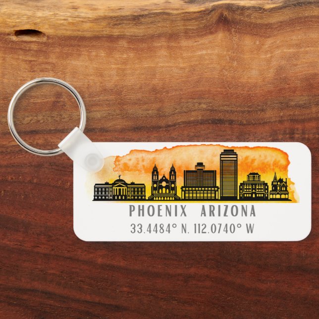 Phoenix Skyline Map Coordinates  Key Ring (Back)