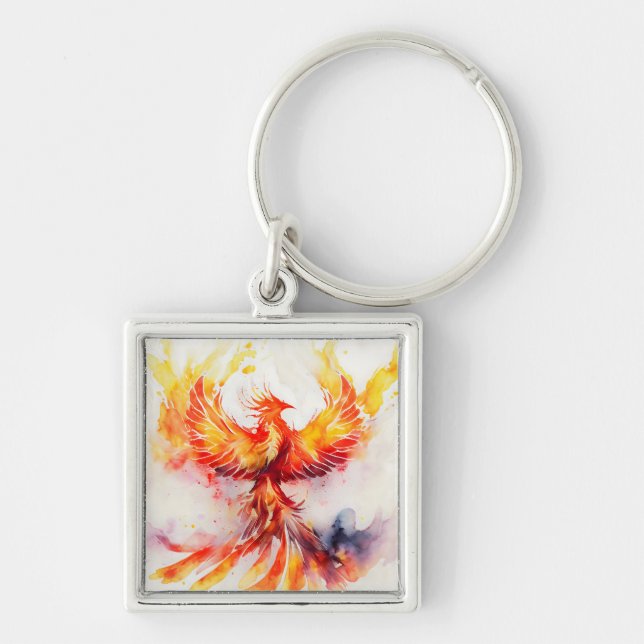 Phoenix Spreading it's Wings Rising from the Ashes Key Ring (Front)