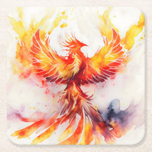 Phoenix Spreading it's Wings Rising from the Ashes Square Paper Coaster