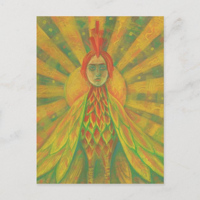 Phoenix Sun Bird Woman Goddess Fantasy Surrealism Postcard (Front)