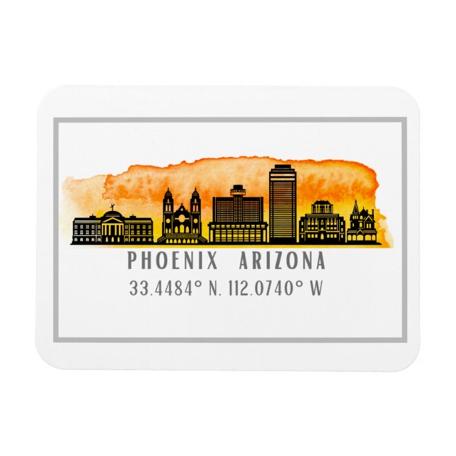 Phoenix Sunset Skyline Map Coordinates Magnet (Horizontal)