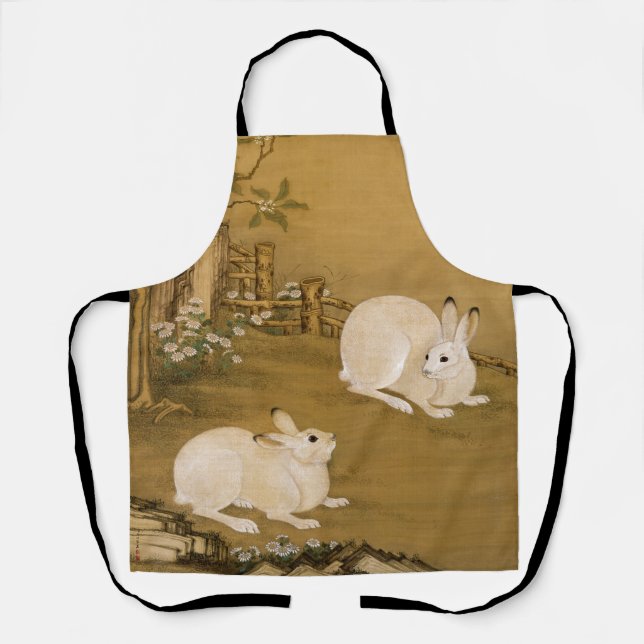 Phoenix Tree & Rabbits Antique Chinese Painting Apron (Front)