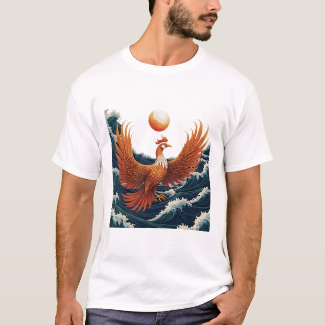 Phoenix Wave Art - Ukiyo-e Sunset Design T-Shirt (Front)