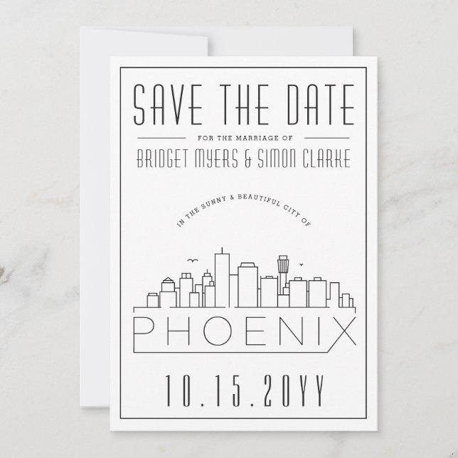 Phoenix Wedding Stylised Skyline Save the Date Invitation (Front)