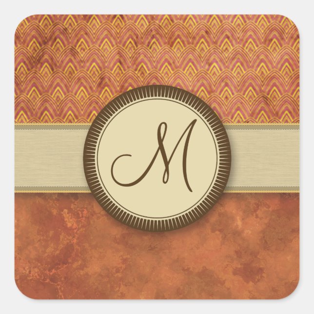Phoenixes Fire Feather Pattern with Monogram Square Sticker (Front)