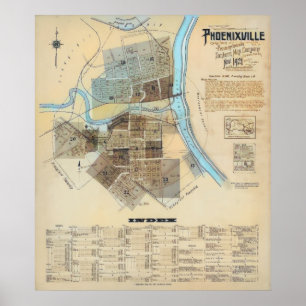 Phoenixville City PA Map 1921  Poster