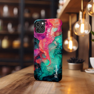Phone Case, Alcohol Ink Magenta And Green iPhone 13 Pro Case