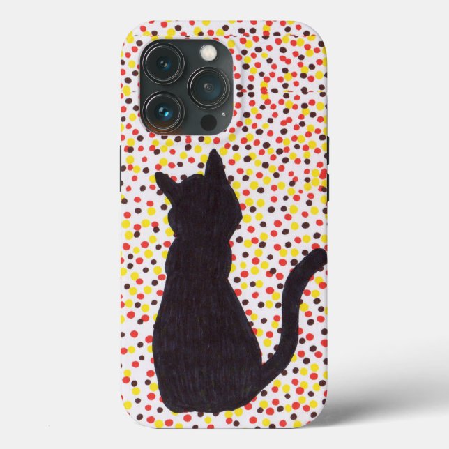 Phone Case - Black Cat Against Coloured Dots (Back)