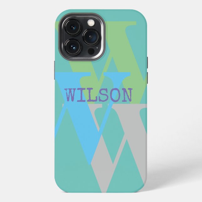 phone case blue minimal monogram name modern gift (Back)