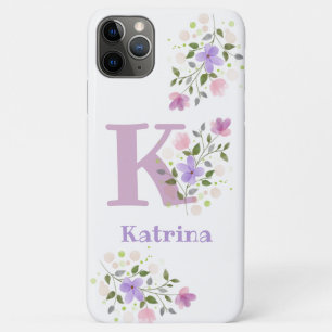 Phone Case Initial Plus Name & Flowers Design