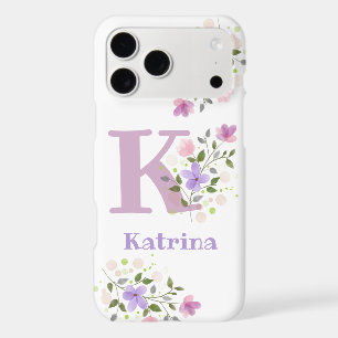 Phone Case Initial Plus Name & Flowers Design