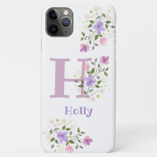 Phone Case Initial Plus Name & Flowers Design