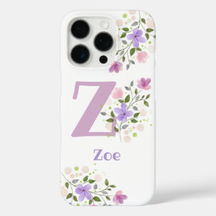Phone Case Initial Plus Name & Flowers Design