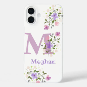 Phone Case Initial Plus Name & Flowers Design