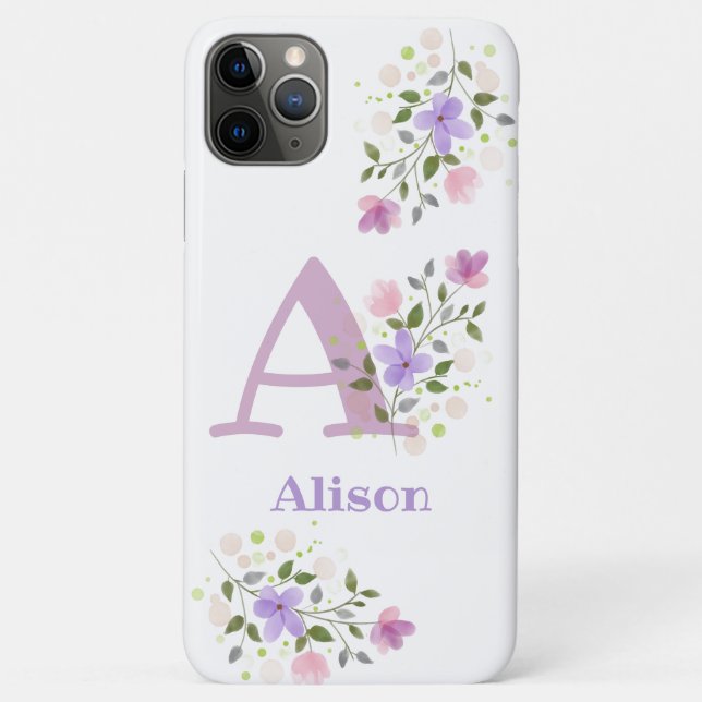 Phone Case Initial Plus Name & Flowers Design (Back)