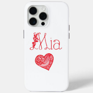 Phone case with a heart and Mia's name