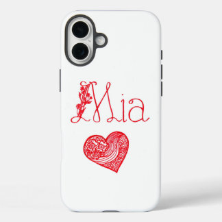 Phone case with a heart and Mia's name