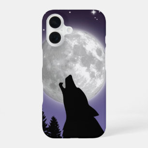 Phone case with a wolf howling at the full moon