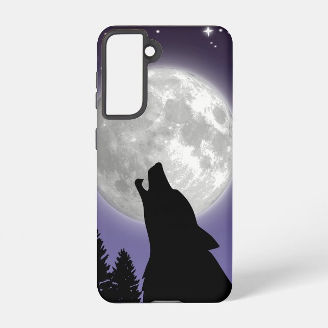 Phone case with a wolf howling at the full moon (Back)