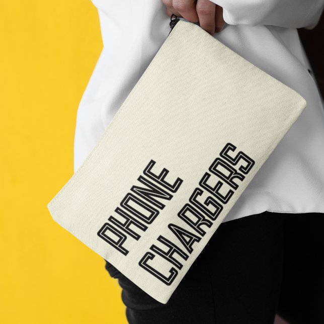Phone Charges Accessories Neutral Black Script Accessory Pouch (Creator Uploaded)