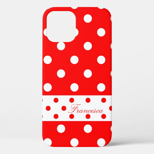 Phone Cover with my Name, Red White Polka Dots (Back)