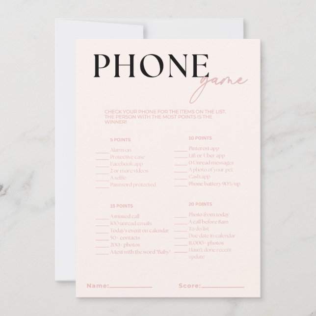 Phone Game Bridal Game Invitation (Front)