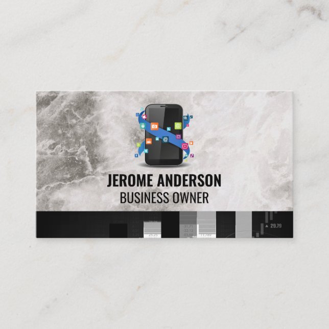 Phone Icon | Stock Market Graph Business Card (Front)