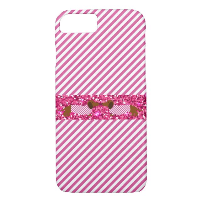 Phone / iPad case Dachshund Pink Glitter Stripes (Back)