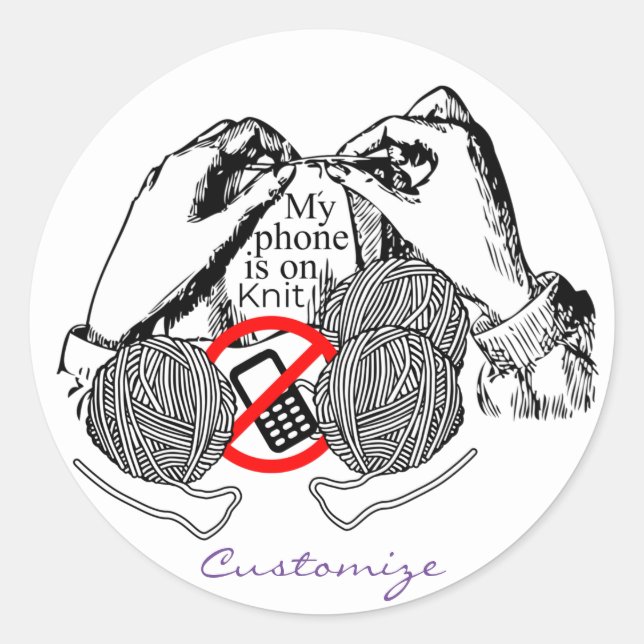 Phone is on Knit Thunder_Cove Classic Round Sticker (Front)
