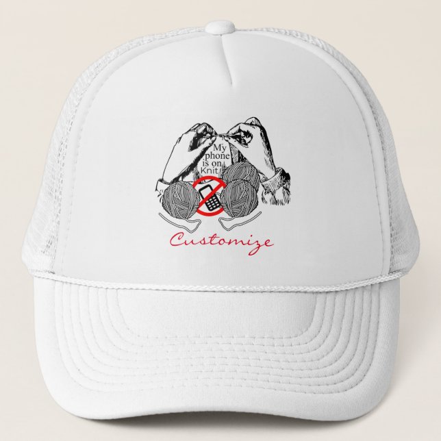 Phone is on Knit Thunder_Cove Trucker Hat (Front)