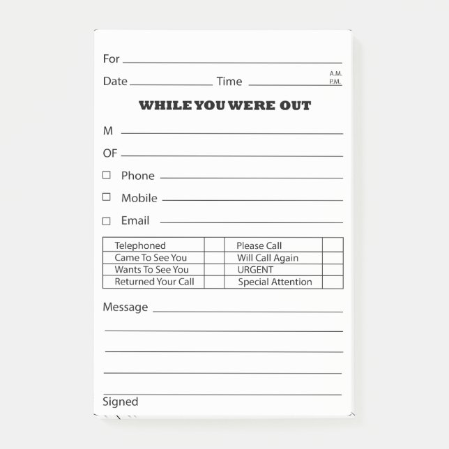 Phone Message Post It's Post-it Notes (Front)