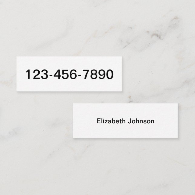 Phone Number and Name White and Black Basic Mini Business Card (Front/Back)